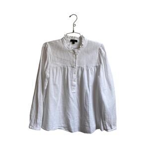J.Crew White Long Sleeve Blouse w Ruffle Neckline